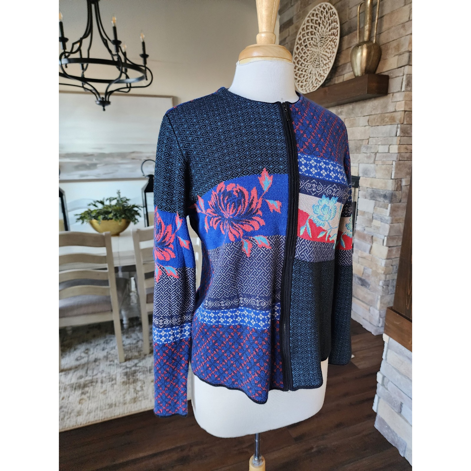 Floral Cottagecore Silk Blend Patchwork Full Zip Cardigan Sweater